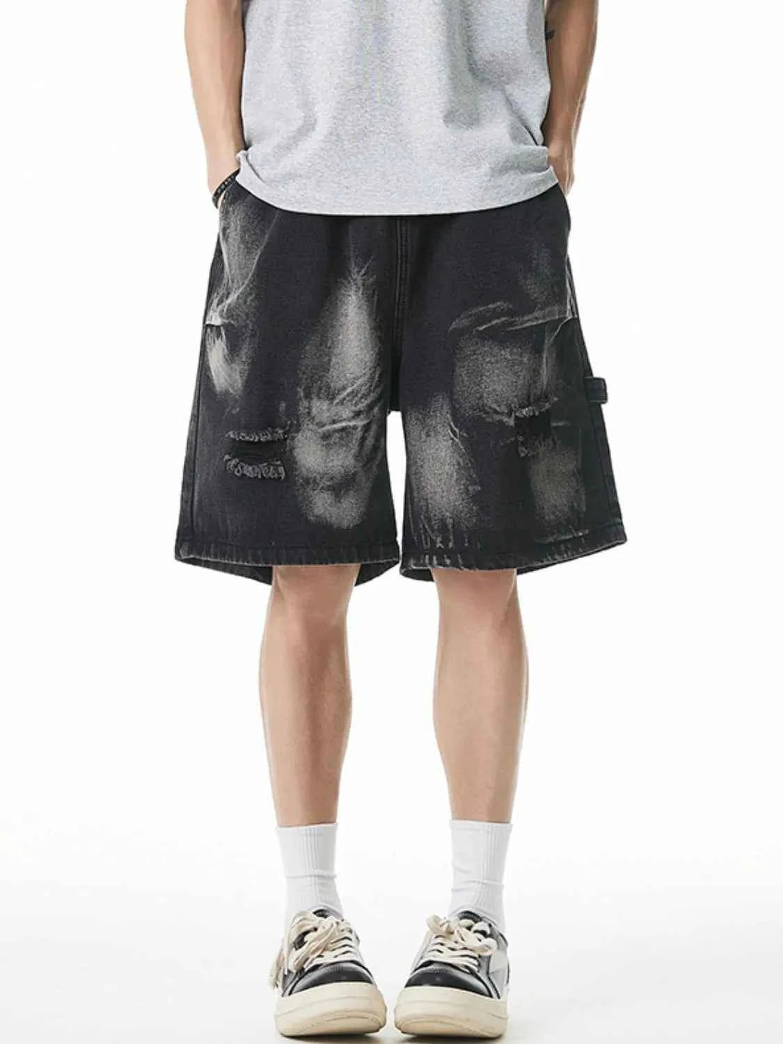 Men's Plus Size Distressed Cargo Denim Shorts