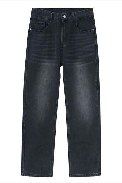 Washed Straight-Leg Slim Jeans - Damned Threads