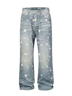 Washed Rhinestone Star Print Jeans - Damned Threads
