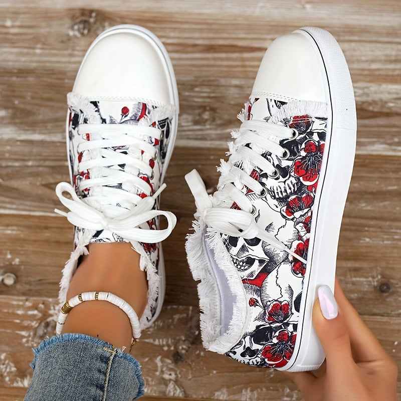 Raw Hem Printed Canvas Sneakers - Damned Threads