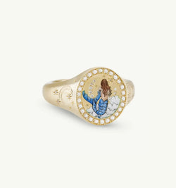 18K Gold Pattern & Inlaid Zirconia Ring - Damned Threads