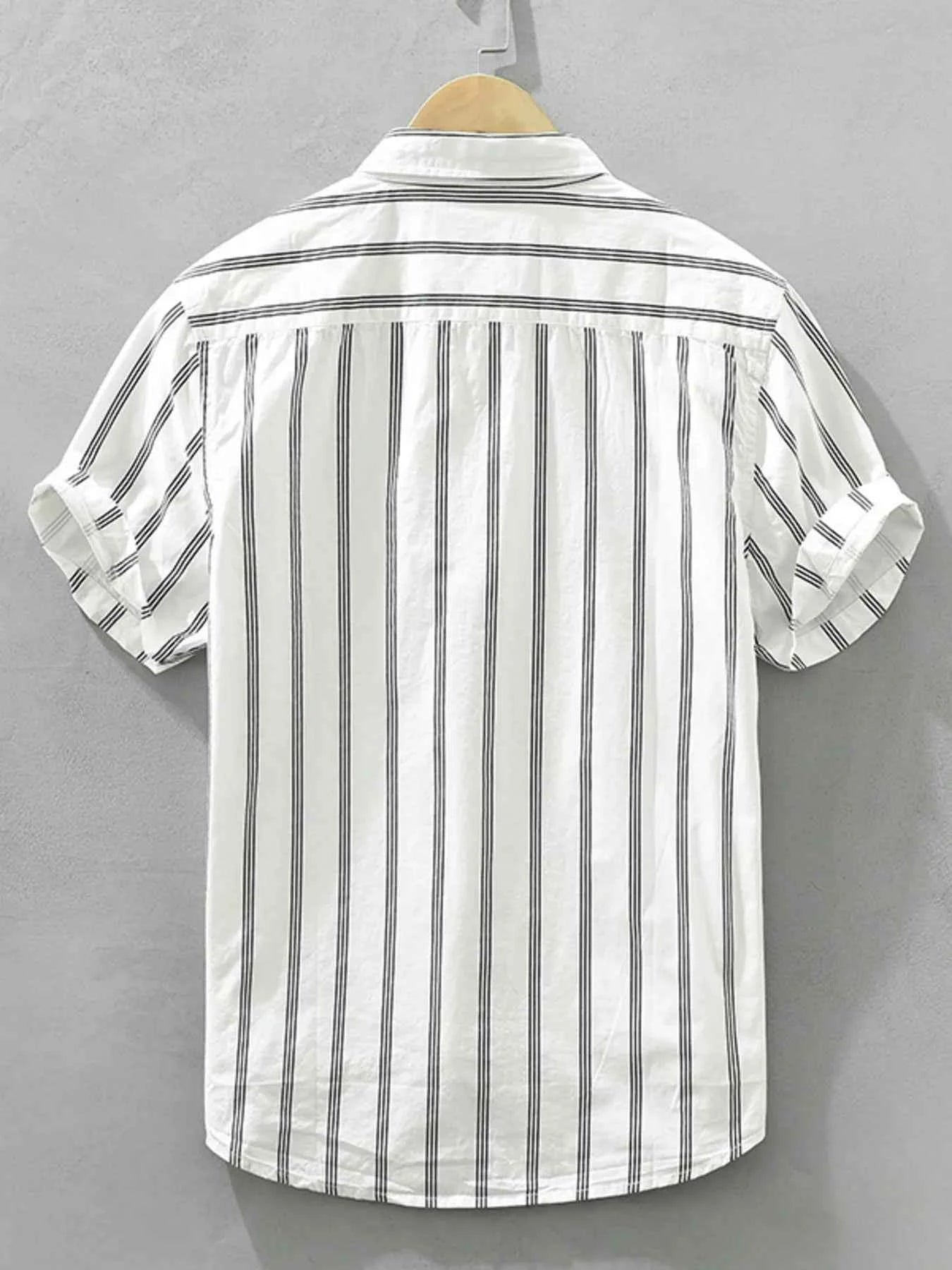 Men's Plus Size Classic Striped Short Sleeve Button-Up Shirt