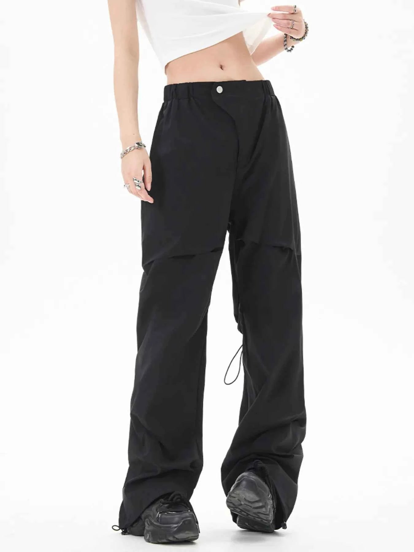 Men's Wide Leg Cargo Pants with Button Detail