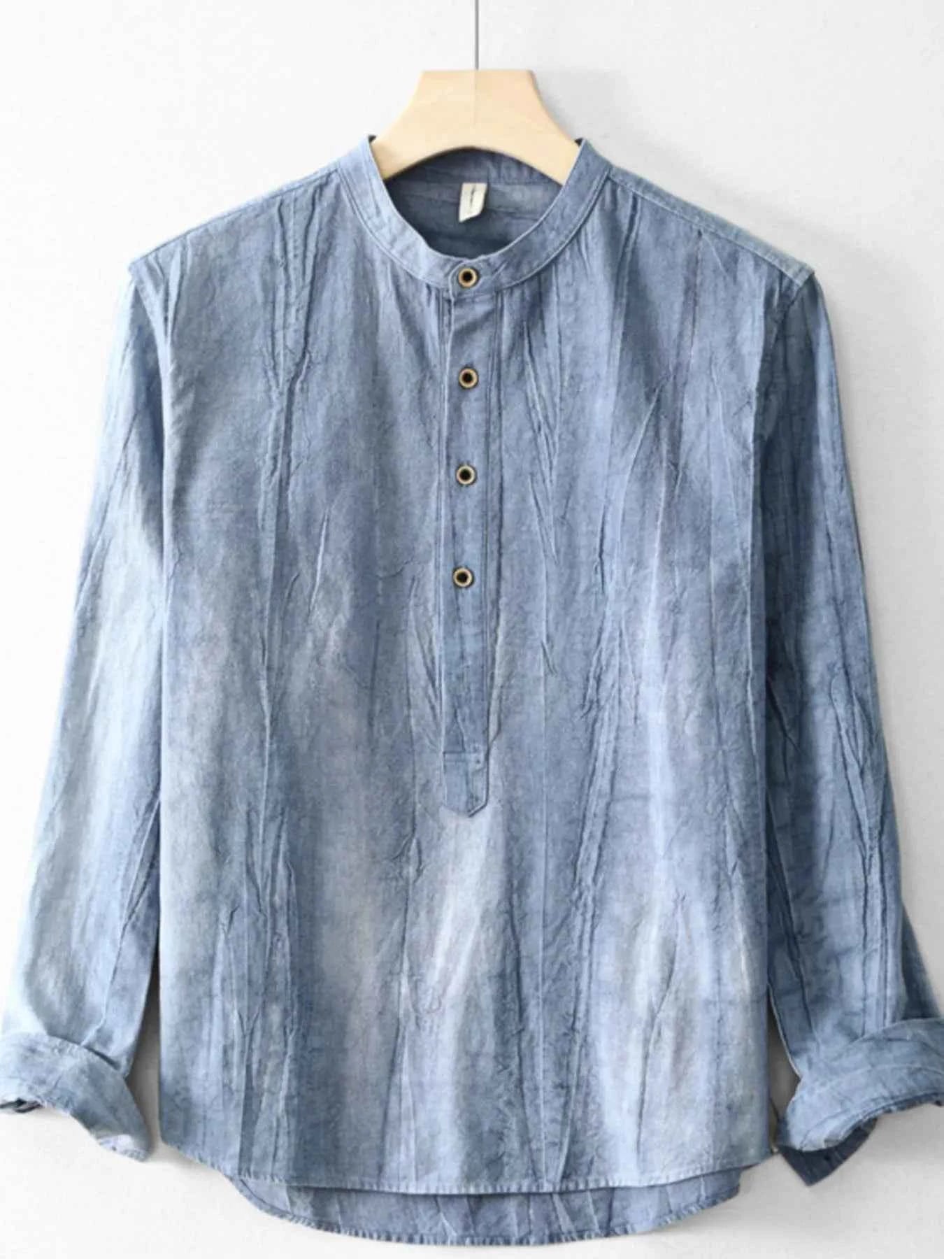 Men's Plus Size Button Front Long Sleeve Blouse