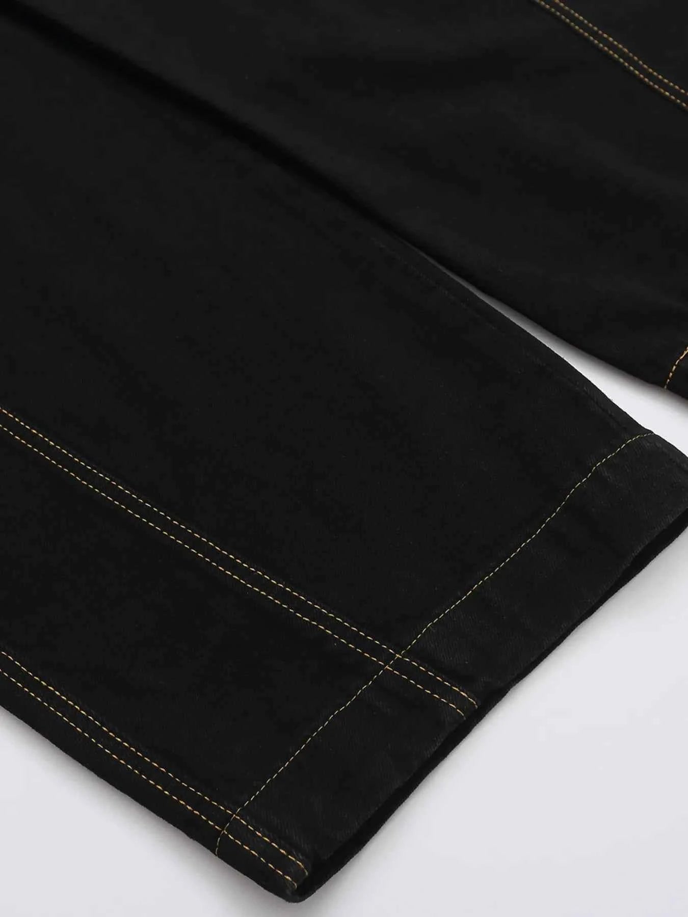 Men's High Waist Contrast Stitch Curved Jeans