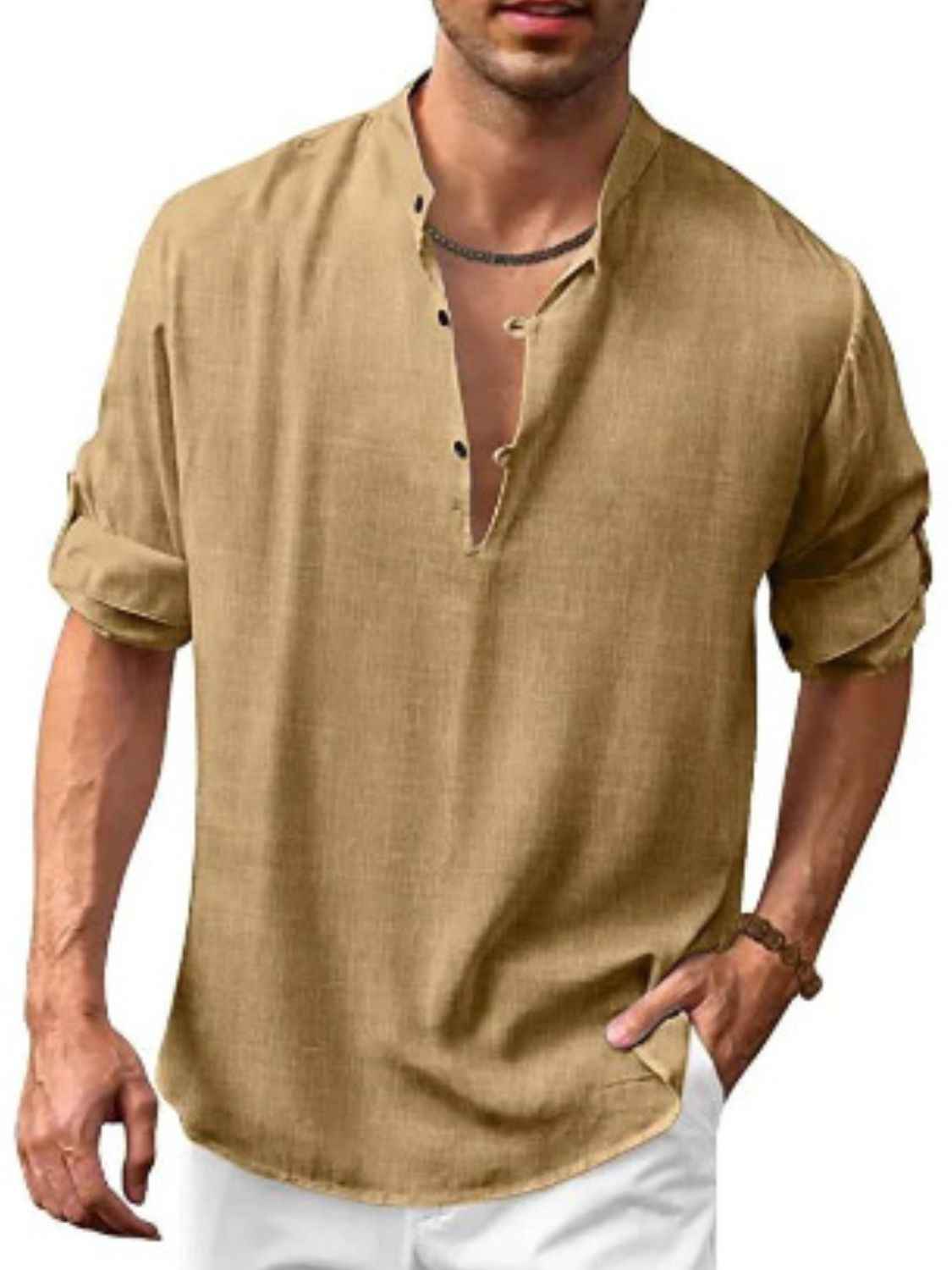 Men's Full Size Half Button Long Sleeve Shirt Plus Size - Damned Threads
