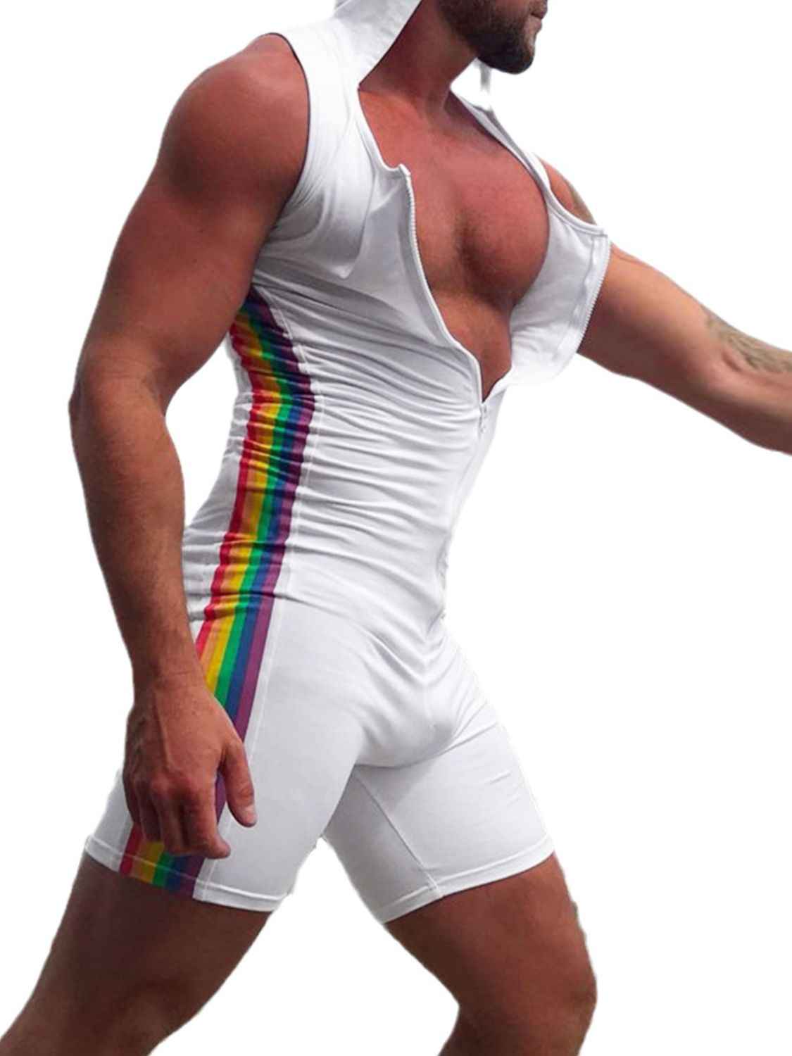 Men's Full Size Contrast Zip Front Sleeveless Active Romper Plus Size - Damned Threads