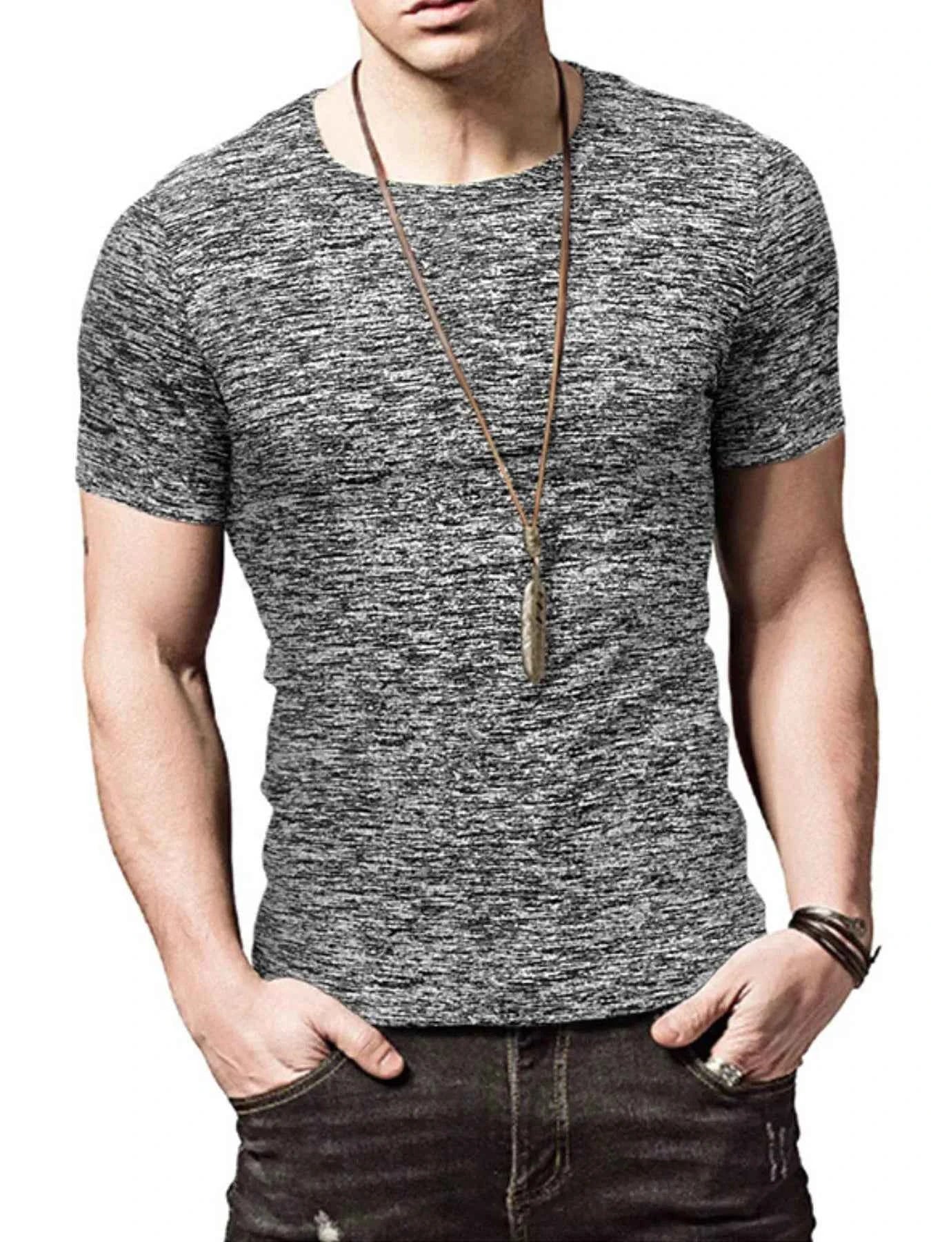 Men's Heathered Casual Round Neck T-Shirt