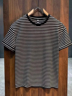 Men's Full Size Round Neck Contrast Striped T-Shirt Plus Size