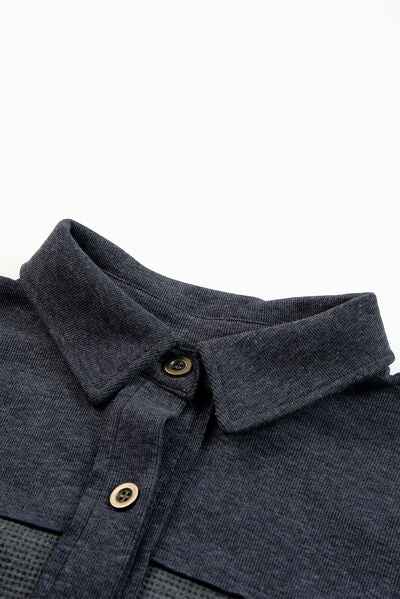 Waffle Knit Button Up Drop Shoulder Jacket - Damned Threads