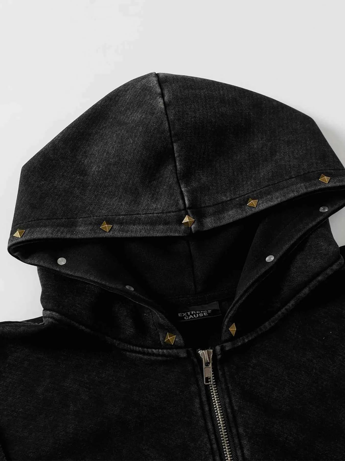 Men's Studded Zip Up Oversized Hoodie