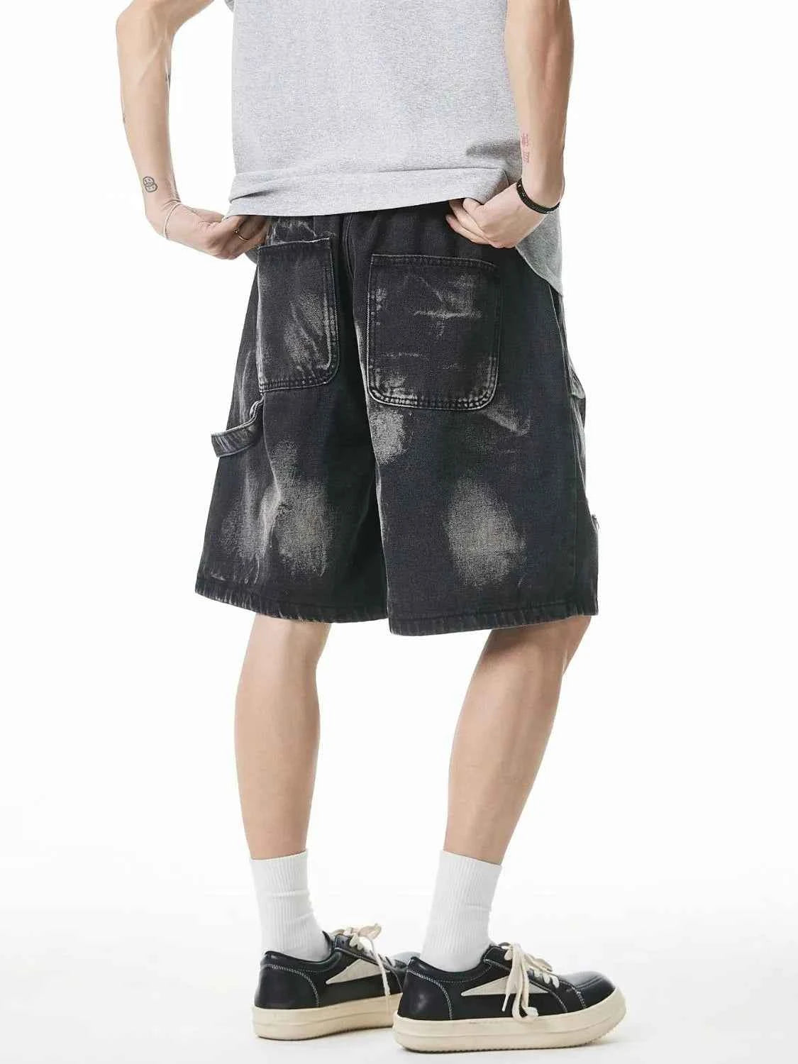 Men's Plus Size Distressed Cargo Denim Shorts